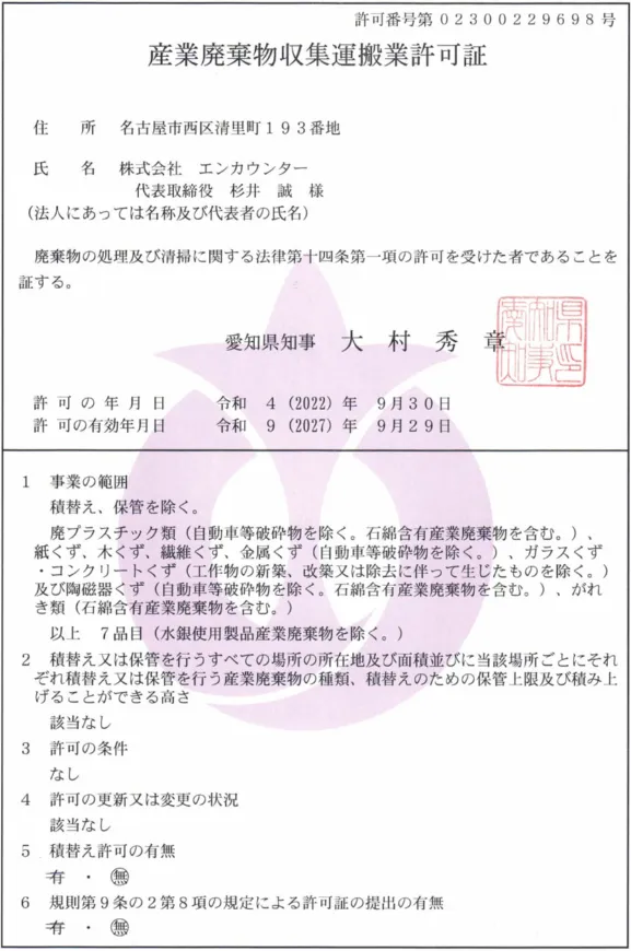 愛知県　第02300229698号取得
